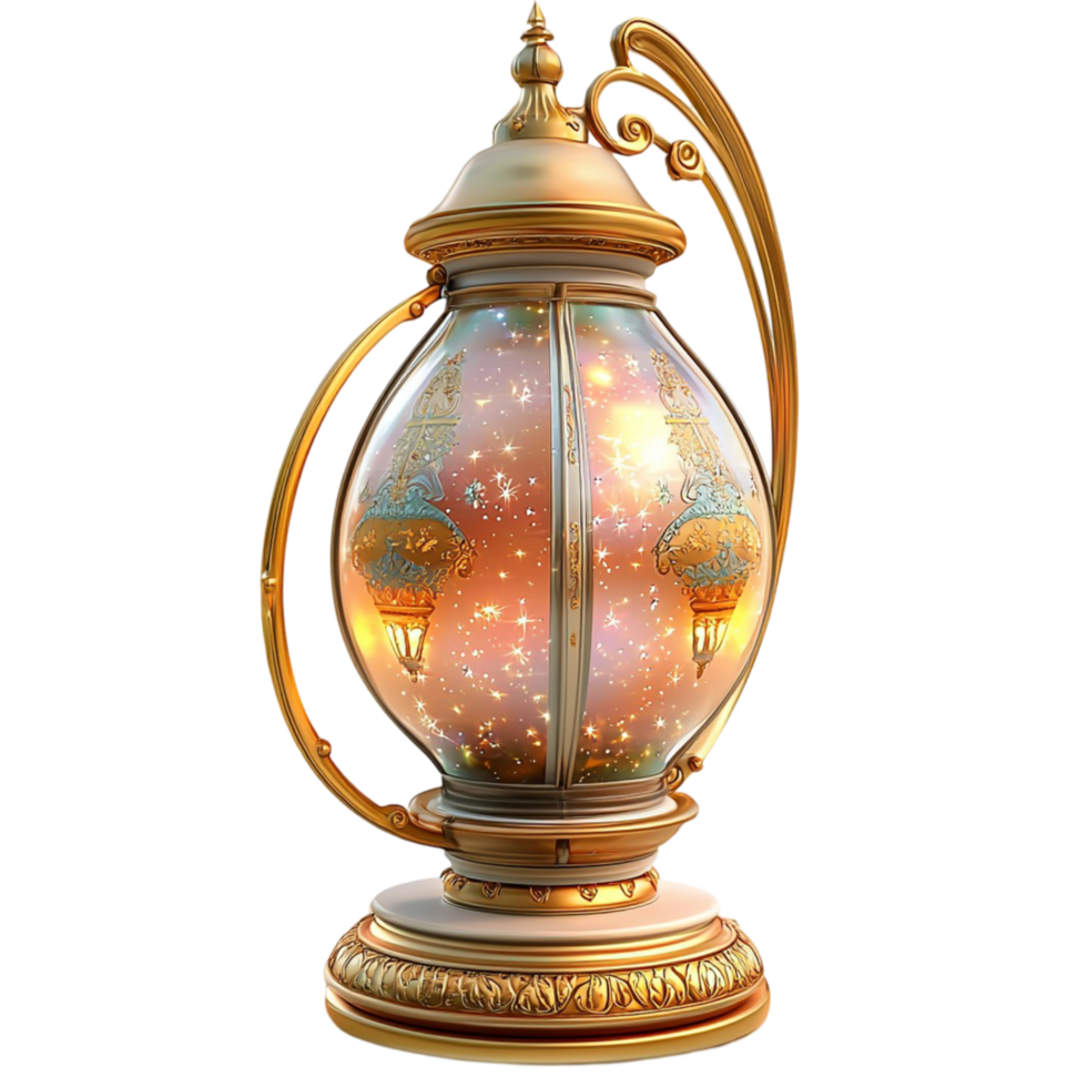 Golden lantern intricate ornate design, providing festive illumination antique flair, symbolizing cultural heritage, timeless elegance, and charming glow for celebratory and decorative living spaces. png