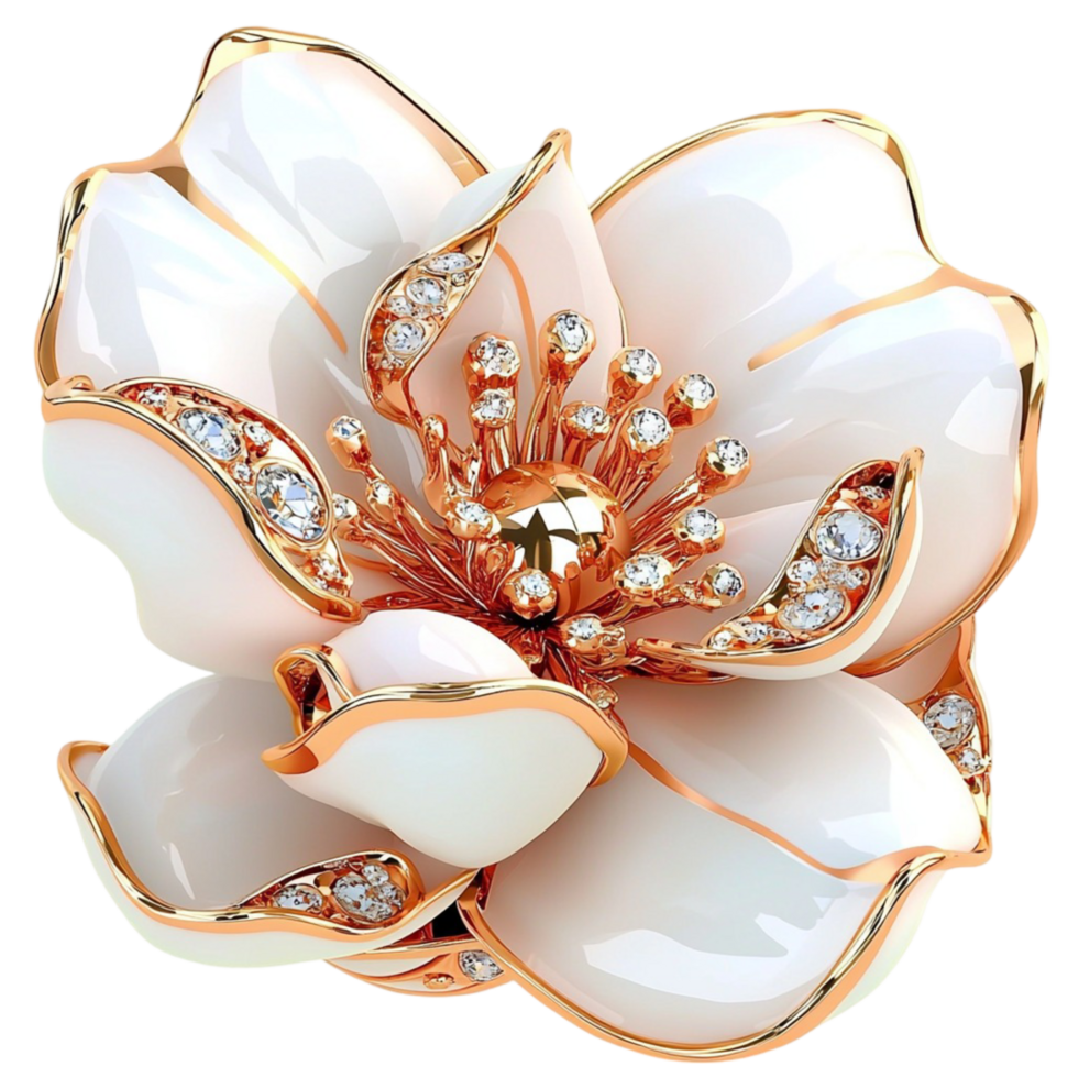 White flower sparkling gems, merging natural inspiration and radiant elegance, creating a decorative charm full of beauty and shine, perfect for upscale decor or themed events needing subtle glamour. png