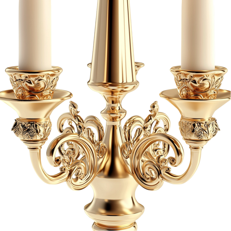 Golden Candelabra Multiple Arms Ornate Design Luxury Lighting Elegance Charm png