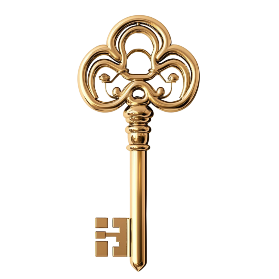Antique Gold Key Ornate Design Vintage Style Decor ative Collectible Historical Charm Unique Nostalgic Keepsake Treasure Statement Piece Beauty Essential png