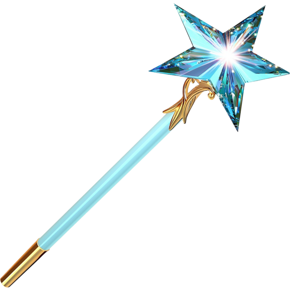 Blue Star Wand Sparkling Tip Magical Design Fairy Godmother Accessory Enchanting Charm, Blue Star Wand Sparkling Tip and Magical Design, Serving as a Fairy Godmother Accessory Enchanting Charm png