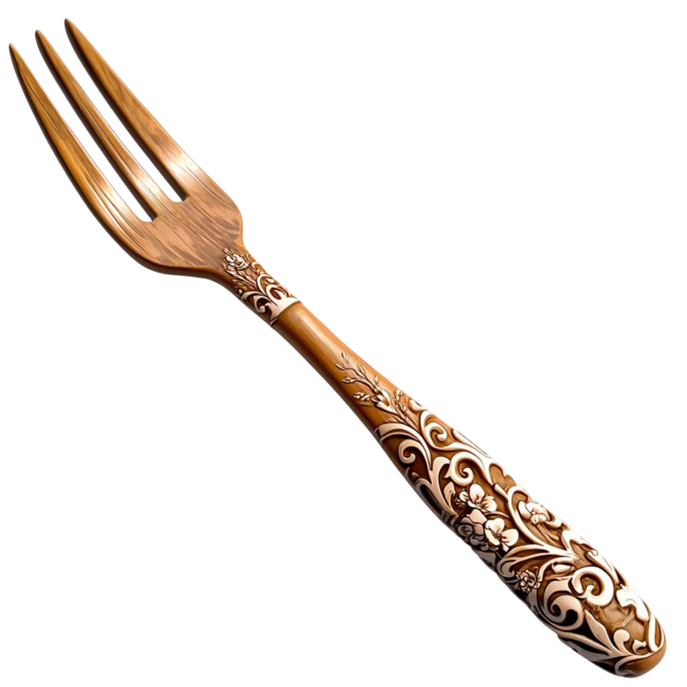 Golden Fork Ornate Handle and Intricate Design, A Luxurious Cutlery Piece That Elevates Your Dining Experience, This Elegant Dining Accessory Is Essential for Sophisticated Table Settings, png