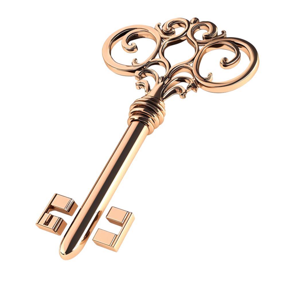 Antique Gold Key Ornate Design Vintage Style Decorative Collectible Item Historical Charm Unique Design Nostalgic Keepsake Treasure Statement Piece Beauty png