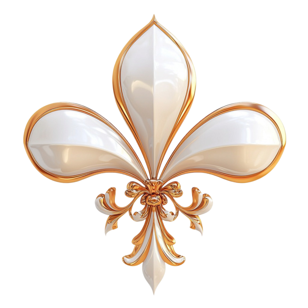 White Fleur De Lis Gold Trim Elegant Decorative Piece Her aldic Symbol Statement Accent Timeless Beauty Delicate Craftsmanship Essential Beauty Charm png