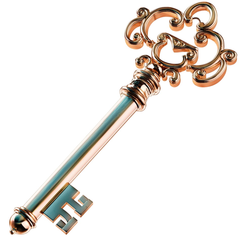 Copper Key Ornate Design Vintage Style Decorative Collectible Item Historical Charm Unique Design Nostalgic Keepsake Treasure Statement Piece Beauty png