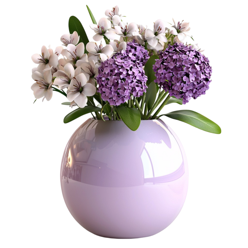 Purple Hydrangea Vase Elegant Floral Arrangement Decorative Accent Romantic Symbol Luxurious Design Statement Piece Timeless Beauty Delicate Craftsmanship Essential png