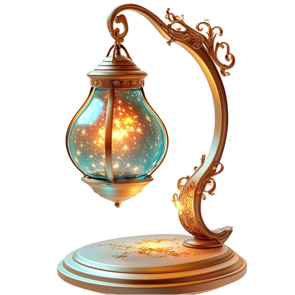 Teal Glass Lantern Gold Frame Elegant Lighting Fixture Decorative Accent Warm Glow Vintage Style Timeless Charm Statement Piece Beauty Essential png