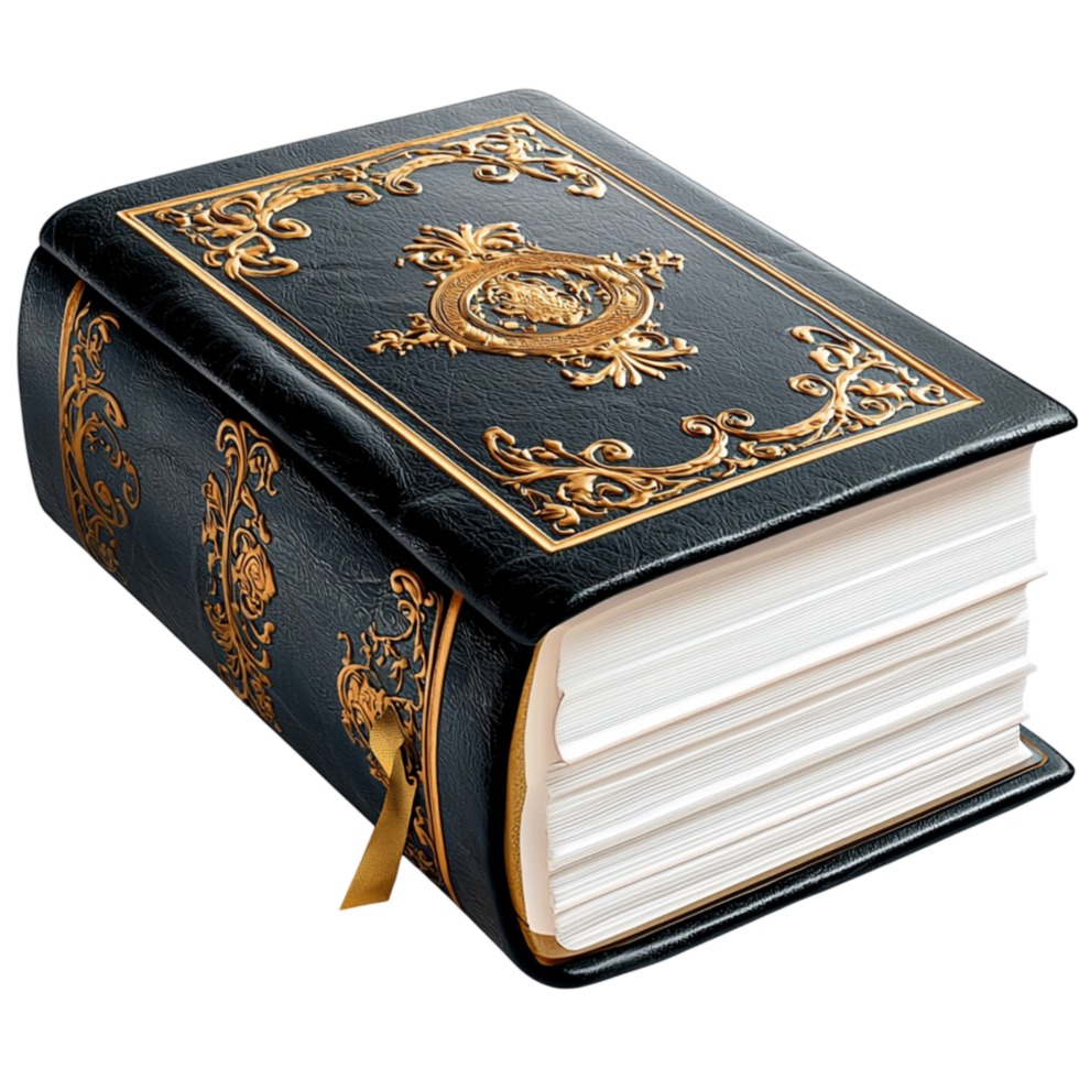 Black Embossed Book Gold Trim Elegant Writing Notebook Vintage Style Personal Diary Keepsake Memory Capturing Timeless Charm Decorative Romantic Beauty Essential png