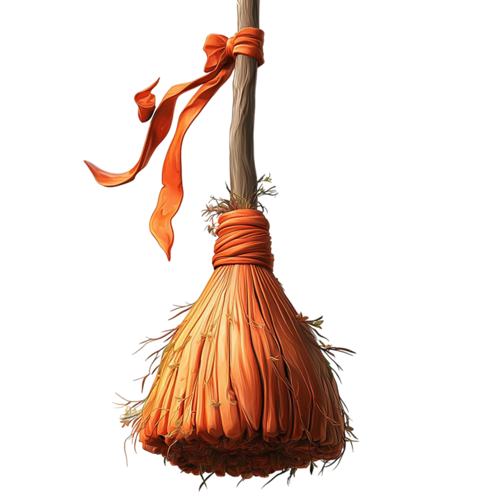 Witch Broom Orange Handle Halloween Accessory Magical Symbol Decorative Piece Whimsical Charm Statement Accent Timeless Beauty Festive Essential Craftsmanship png