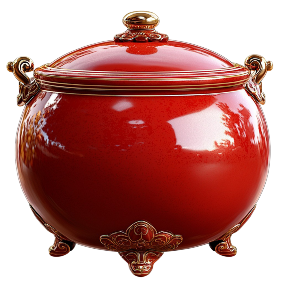 Red Porcelain Jar Gold Accents Elegant Storage Accessory Decorative Piece Luxurious Design Timeless Charm Functional Essential Statement Beauty Craftsmanship Essential png