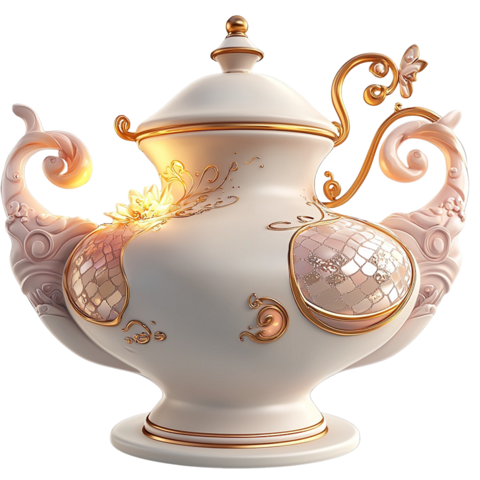 White Teapot Gold Trim Elegant Drinkware Functional Table Accessory Cozy Tea Container Decorative Charm Timeless Beauty Essential Piece Craftsmanship png