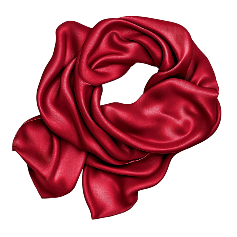 Red Silk Scarf Elegant Fashion Accessory Luxurious Texture Timeless Style Versatile Wardrobe Statement Piece Romantic Charm Delicate Beauty Essential Design png
