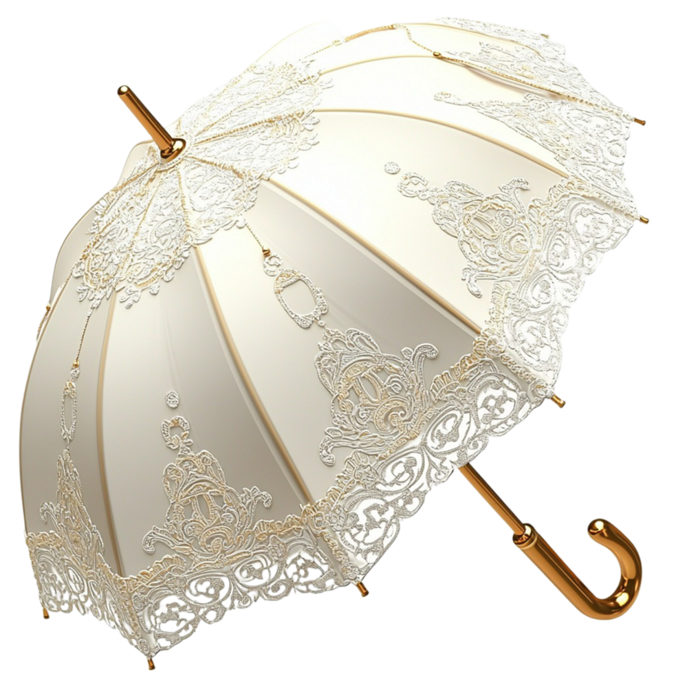 White Umbrella Gold Trim Elegant Accessory Rain Proection Functional Piece Timeless Charm Statement Accent Delicate Craftsmanship Beauty Essential Design png