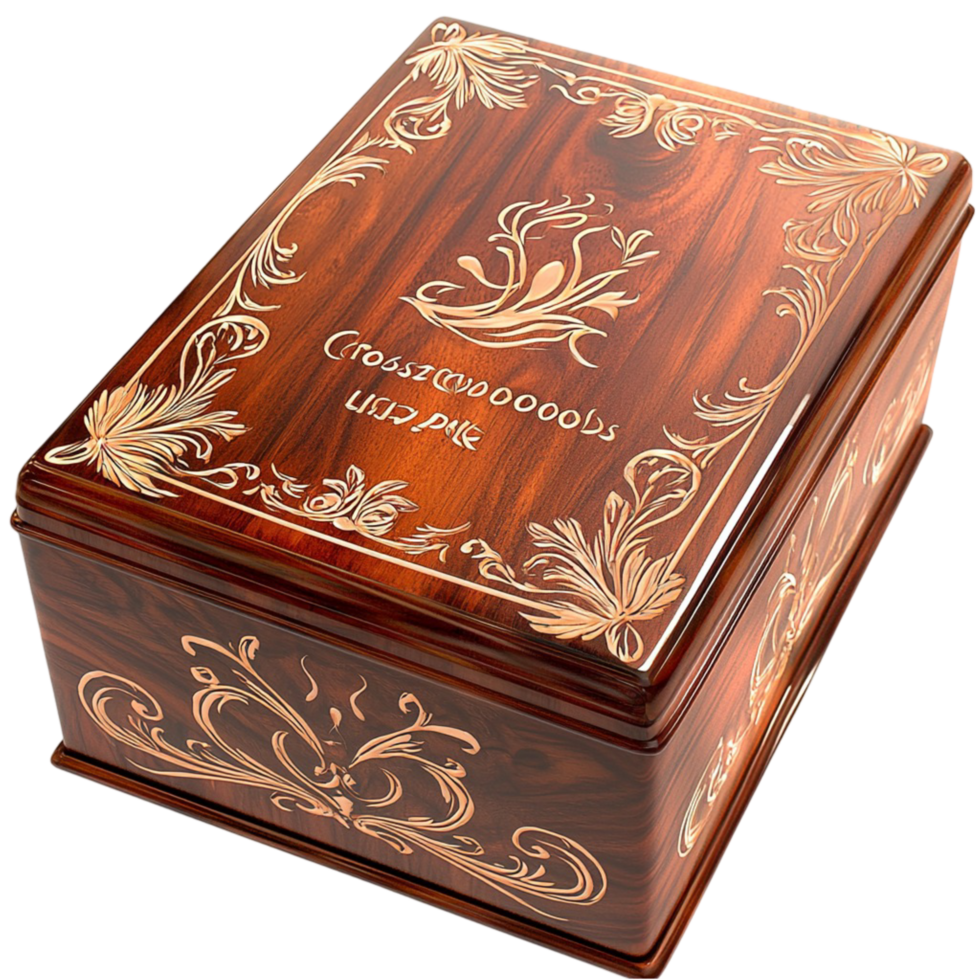 Brown Wooden Box Gold Trim Elegant Storage Accessory Decorative Piece Luxurious Design Timeless Charm Functional Statement Beauty Craftsmanship Essential png
