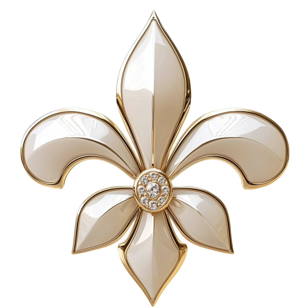 White Fleur De Lis Gold Trim Elegant Decorative Piece Hraldic Symbol Statement Accent Timeless Beauty Delicate Craftsmanship Essential Beauty Charm png