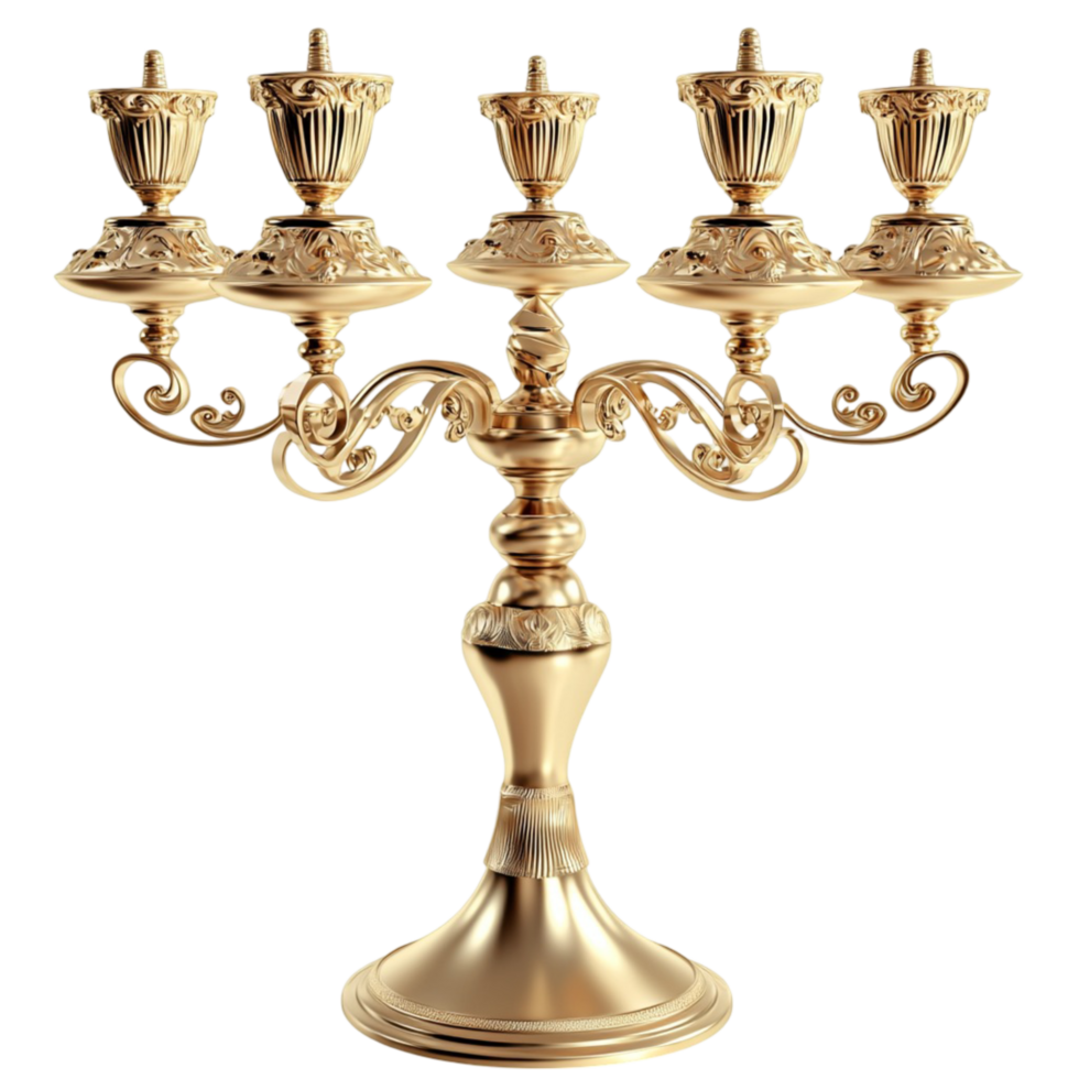 Gold Candelabra Five Candles Elegant Lighting Fixture Decoratve Accent Warm Glow Vintage Style Timeless Charm Statement Piece Beauty Essential Craftsmanship png