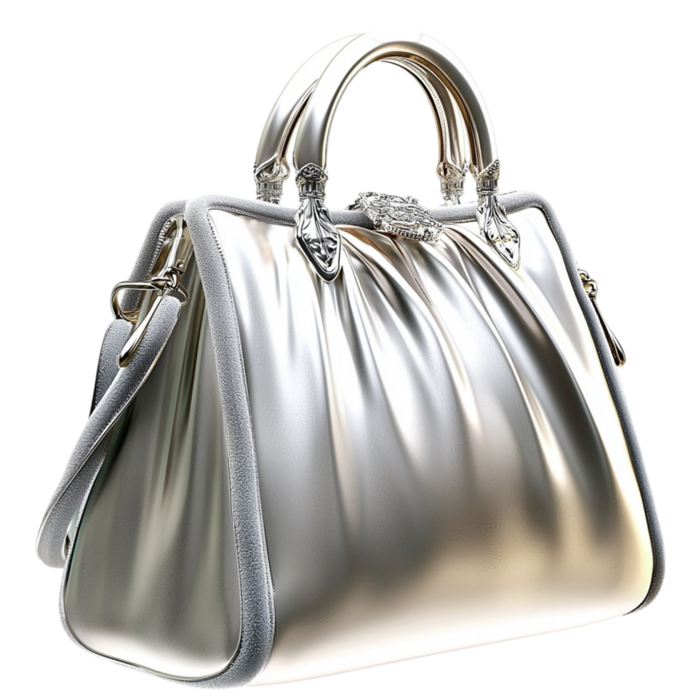 Silver Handbag Elegant Fashion Accessory Luxurious Design Statement Piece Timeless Style Functional Carryall Wardrobe Essential Beauty Craftsmanship Charm png