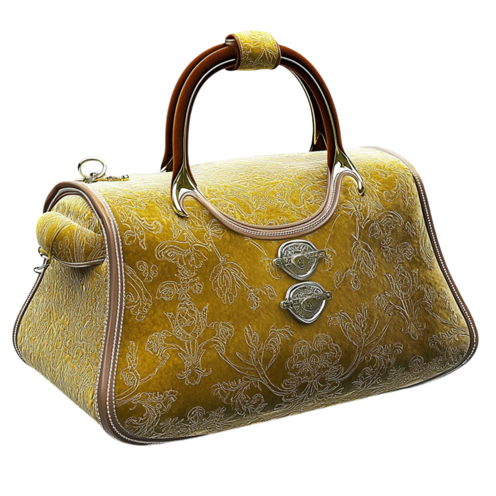 Vintage Yellow Handbag Gold Clasp and Textured Fabric, A Retro Fashion Statement Piece, Combining Classic Charm Modern Appeal to Elevate Any Outfit Style and Timeless Elegance, png