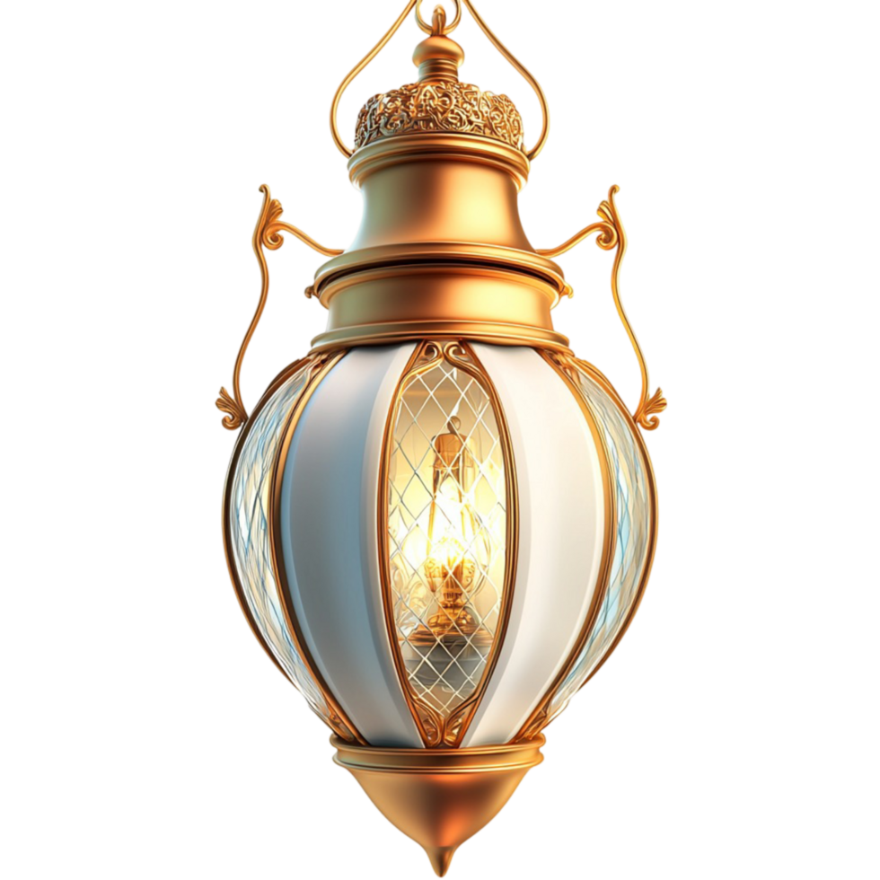 Ornate White Lamp Gold Accents Elegant Design Soft Glow Vintage Table Decor png