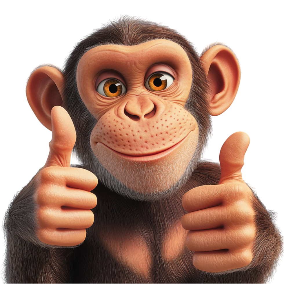 Smiling Monkey Thumbs Up Playful Expression Cheeky Attitude Fun Character Whimsical Charm png