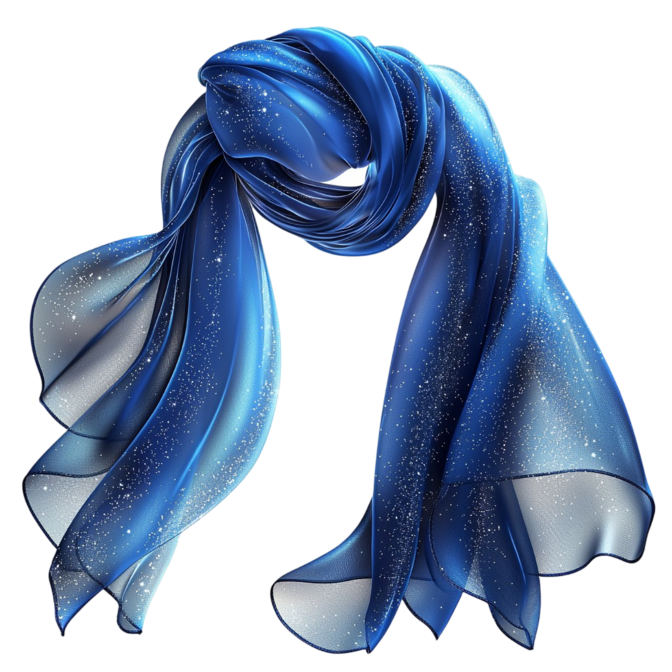 Blue Silk Scarf Featuring Draped Fabric and Elegant Accessory Design in a Vibrant Hue for a Luxurious Fashion Statement Adding Sophisticated Flair and Texture to Personal Style png