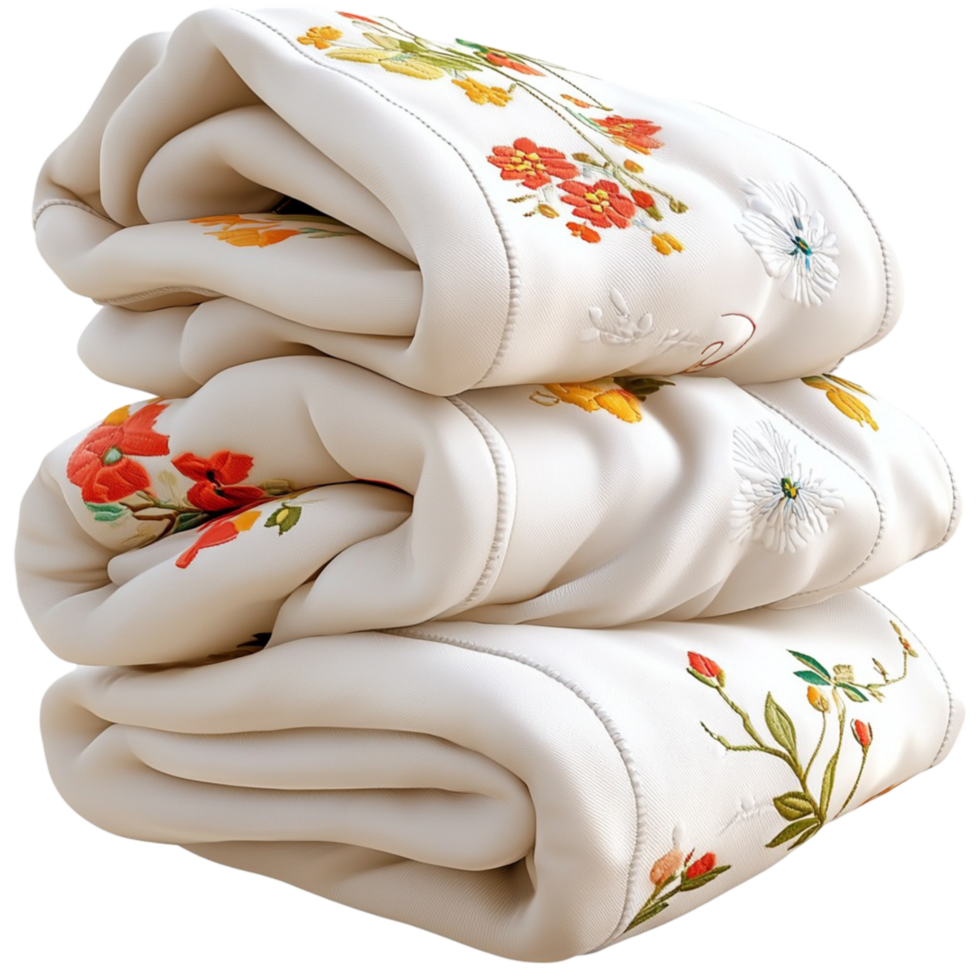 White Floral Fabric Stack Soft Texture and Elegant Design, A Luxurious Material Exuding Vintage Charm, Perfect for Adding a Touch of Grace and Sophistication to Any Home or Fashion Item, png
