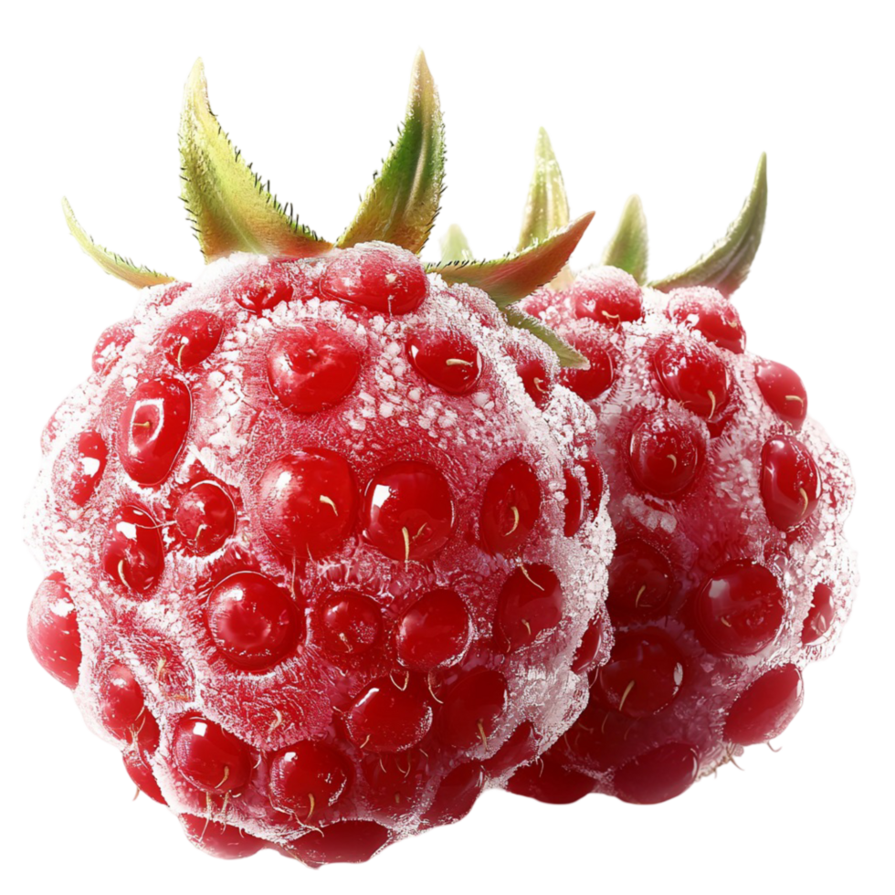 Raspberries Frosted Texture Juicy Berries Vibrant Red Tones Fresh Harvest Whimsical Charm png