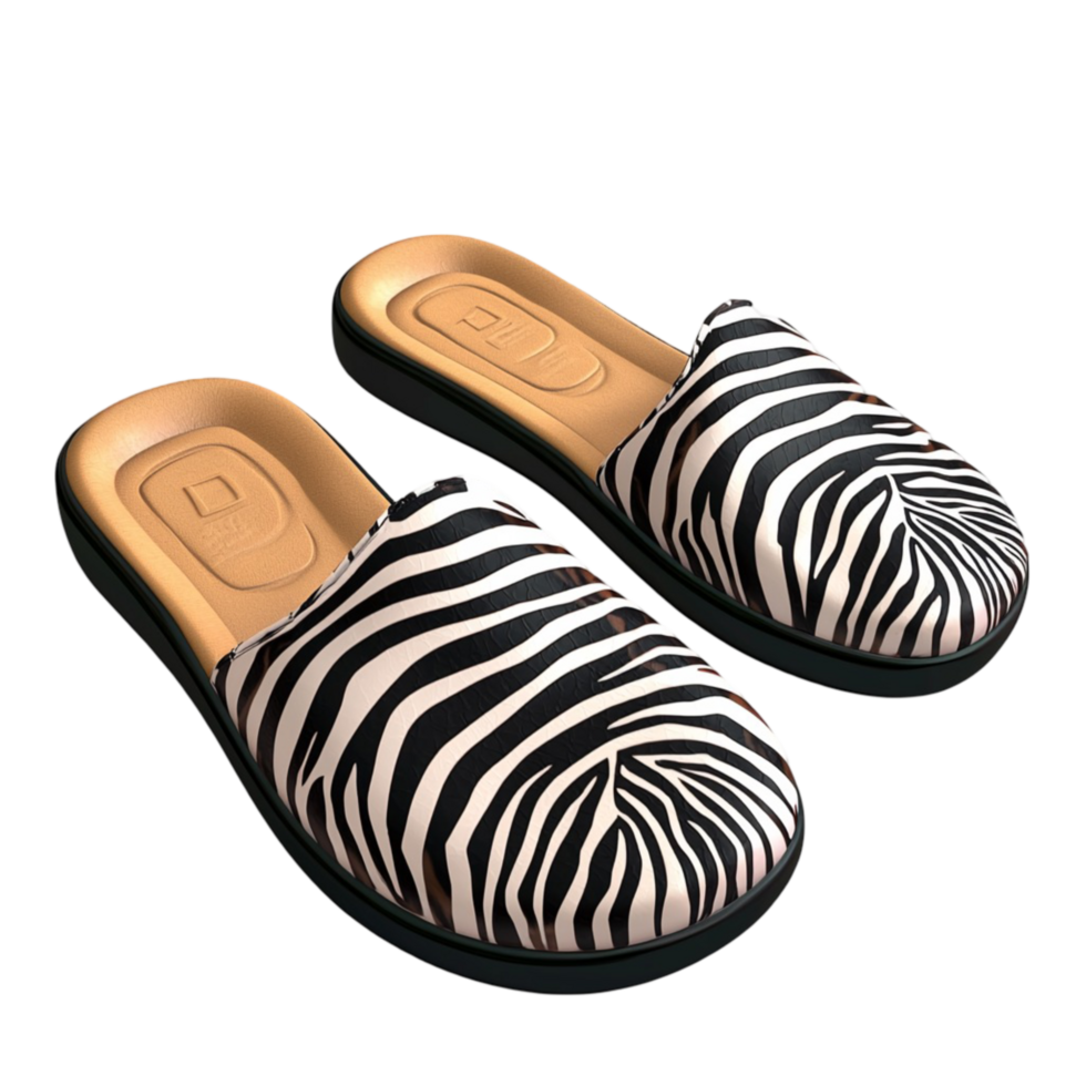 Zebra Print Slippers Black and White Pattern and Sleek Design as Modern Footwear, Providing Elegant Comfort and a Fashionable Statement for Indoor Lounging or Casual Style png