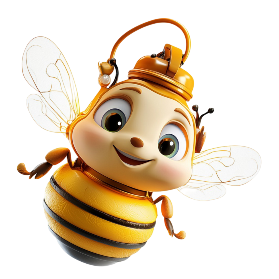 Cartoon Bee Smiling Expression and YellowBlack Stripes in a Whimsical Design, Acting as a Playful Character Endearing Charm for Lighthearted Decor or s png