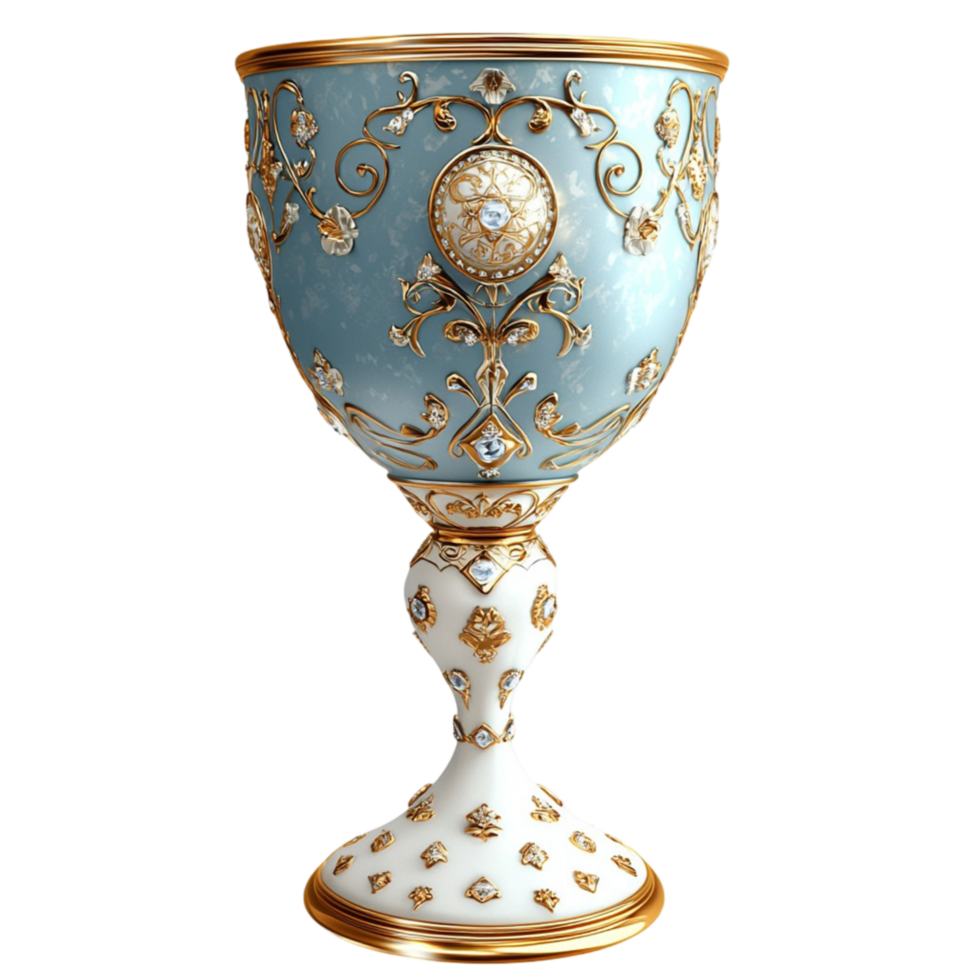 Blue Porcelain Goblet Gold Accents and Intricate Design for an Elegant Drinkware Display in a Regal Table Setting that Elevates Sophisticated Dining Experiences Classic Charm png