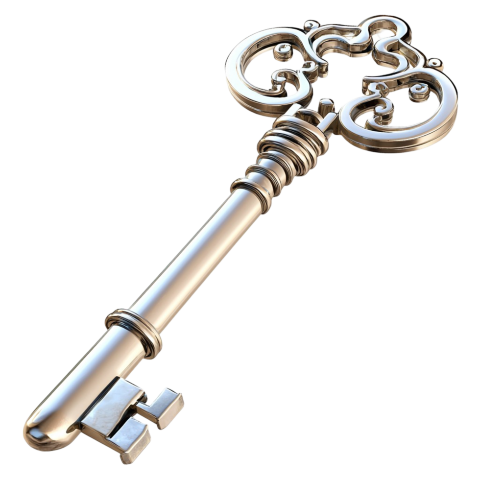 Silver Skeleton Key Intricate Design and Vintage Style, A Magical Accessory That Unlocks Secrets and Adds a Mysterious Flair to Any Collection, Perfect for Enchanting Home Decor or Themed Gifts, png