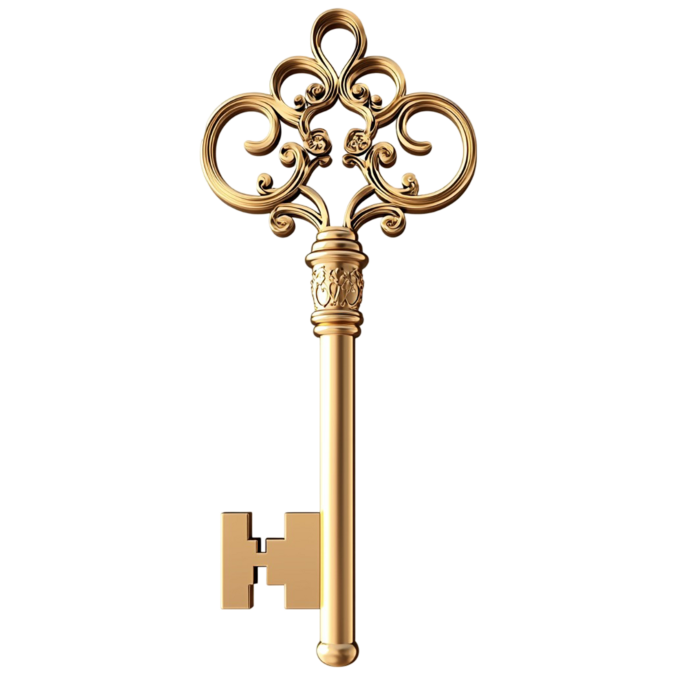 Gold Skeleton Key Intricate Design Vint age Style Unloc king Secrets Magical Accessory Essential png