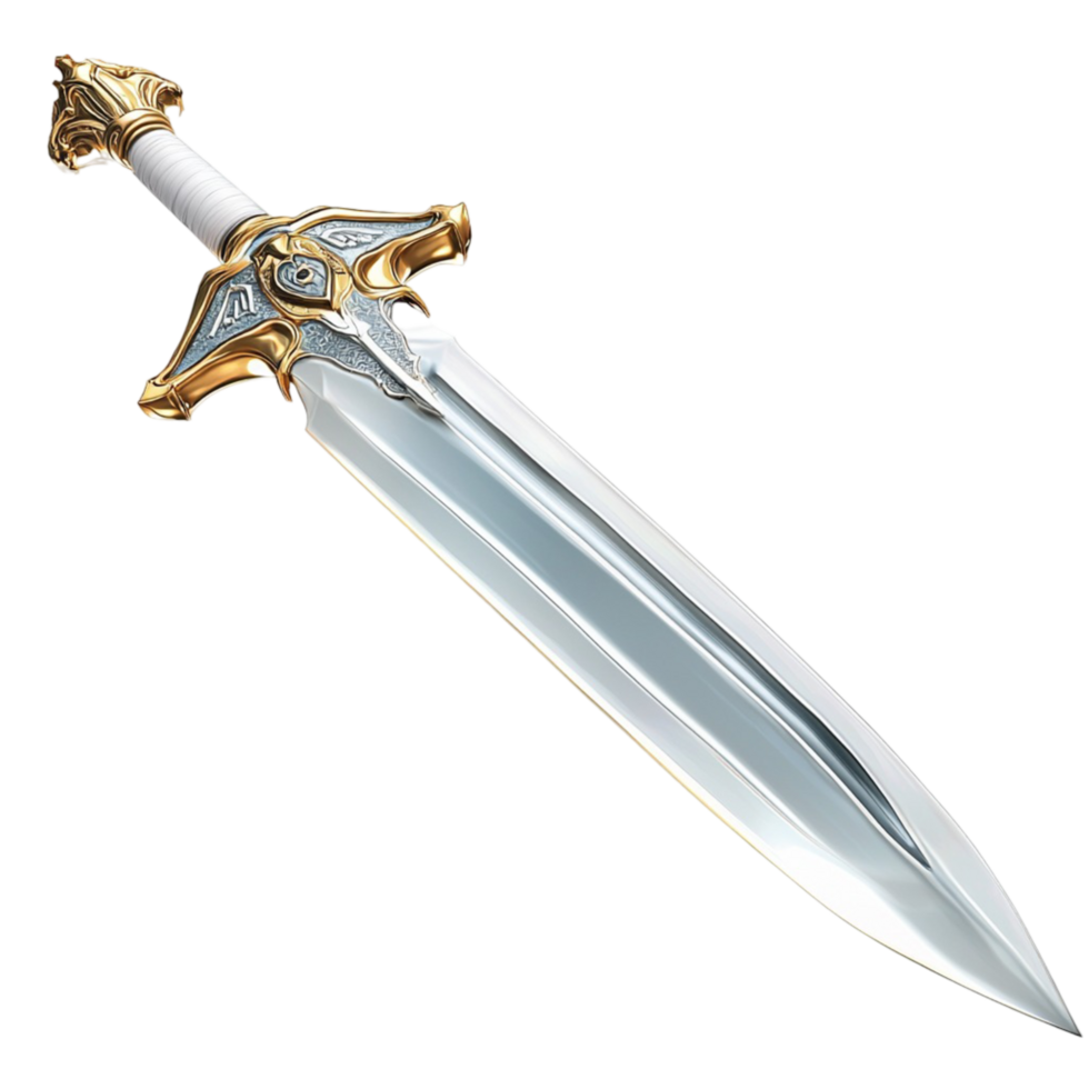 Silver Sword Gold Hilt Sharp Blade Regal Design Knight Wea pon Medieval Charm png