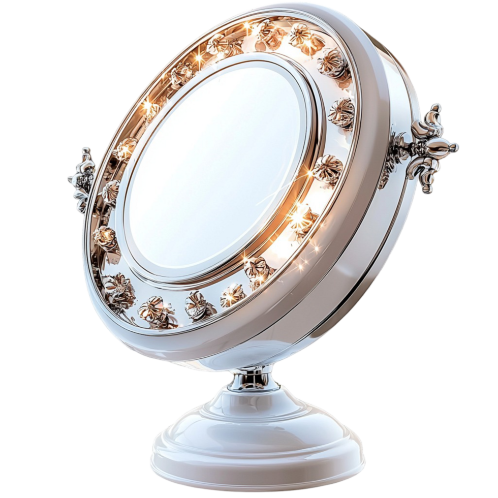 Ornate Hand Mirror Gold Frame, Reflecting Beauty Intricate Design, an Elegant Vintage Style Hand Mirror That Brings Sophistication, Charm, and Grace to Your Vanity or Dressing Table. png