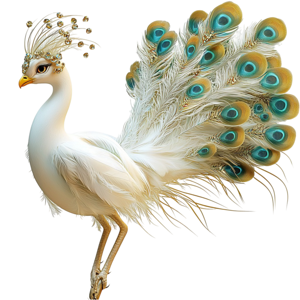 Peacock White Feathers Vibrant Hues Elegant Design Whimsical Character Luxurious Decor Charm png