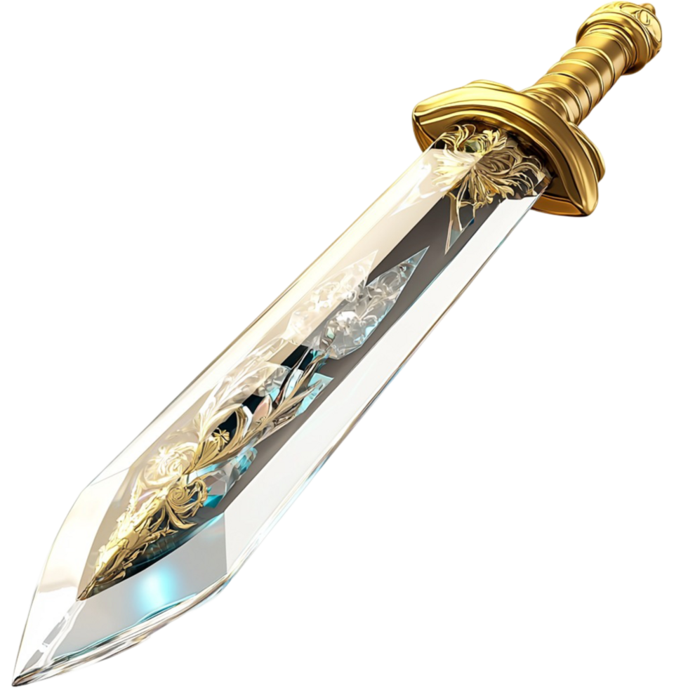 Silver Sword Gold Hilt and Sharp Blade, Featuring a Regal Design and Medieval Charm, A True Representation of Knightly Strength and Elegance, Perfect for Displaying as a Historical Weapon Piece, png