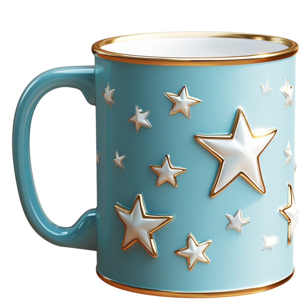Blue Ceramic Mug Adorned White Stars Expressing Playful Patriotic Design Charm png