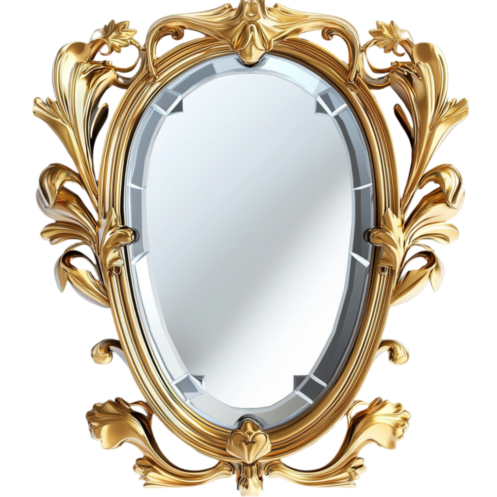 Ornate Hand Mirror Gold Frame Reflecting Beauty Design Elegant Vintage Style png