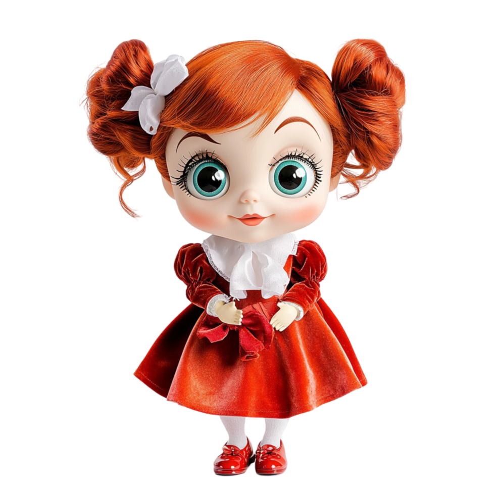 Red Haired Doll Pigtails Whimsical Design Playful Character Vintage Charm Essential Piece png