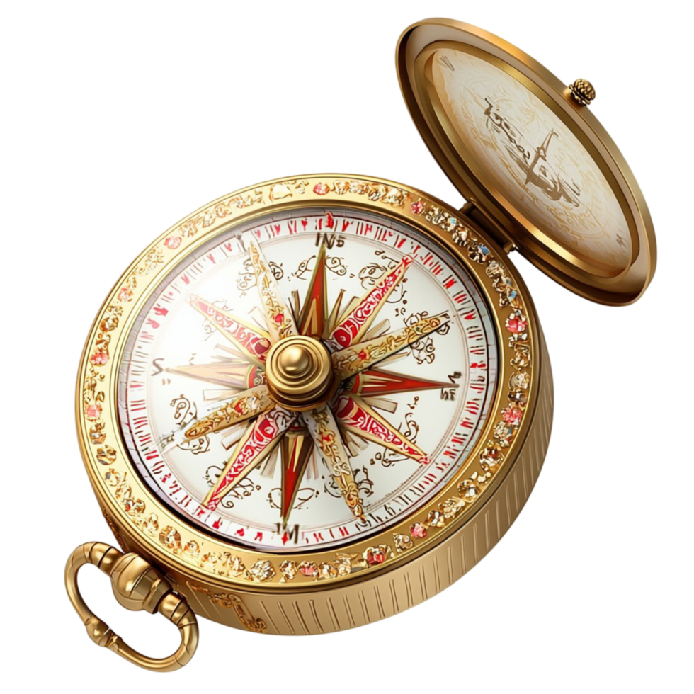 Antique Compass Gold Frame, Detailed Markings and Vintage Navigation Tool, Elegant Design Featuring a Luxurious Gold Frame, Perfect for Explorers and Collectors Love for History. png