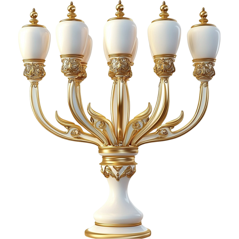 White Candelabra Gold Accents Intricate Design Elegant Decor Vintage Table Centerpiece png