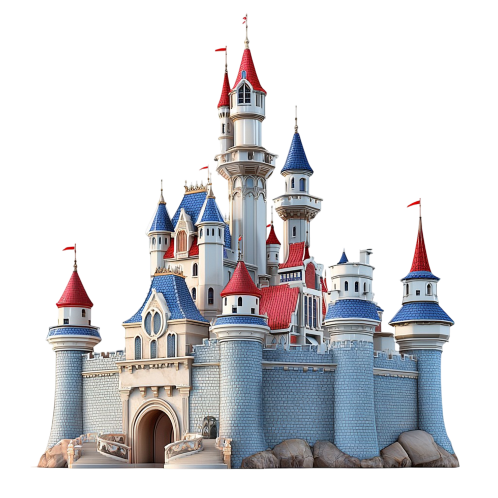 Blue Castle Towers Gold Accents Whimsical Design Magical Charm Fairy Tale Decor png