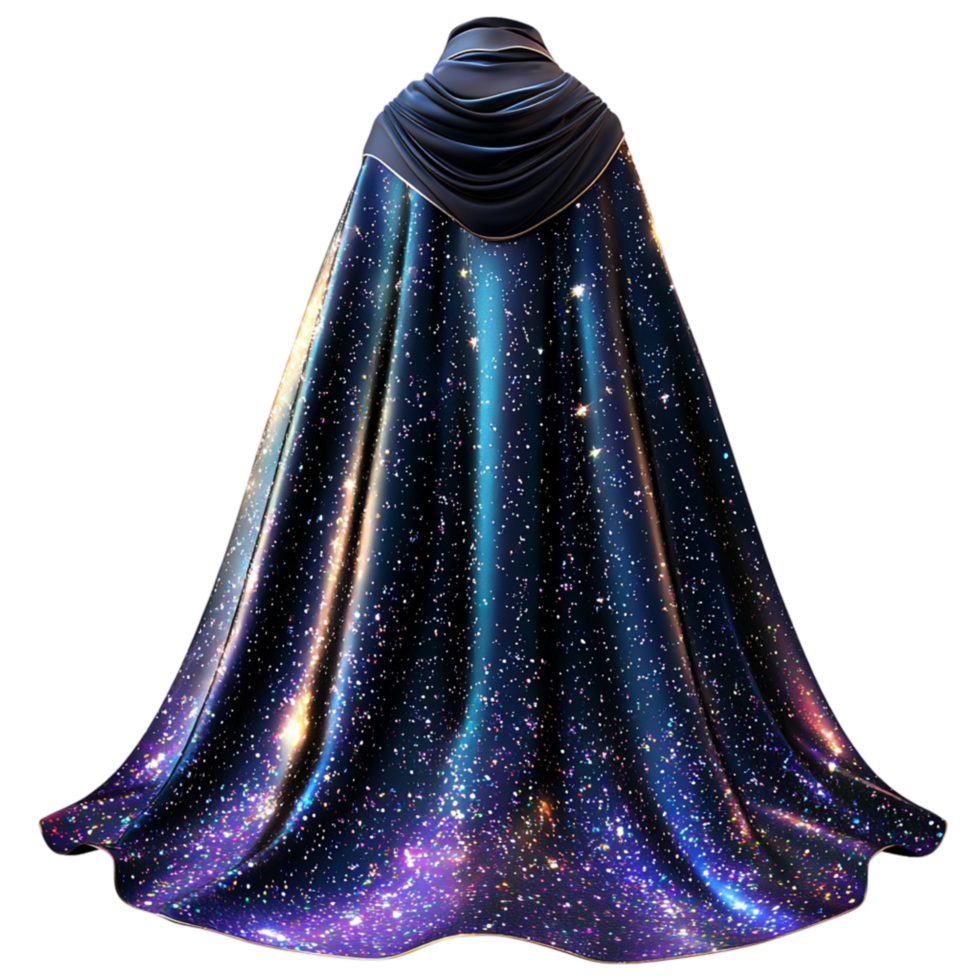 Black Cloak Starry Pattern Draped Fabric Mysterious Allure Elegant Masquerade Accessory Charm png