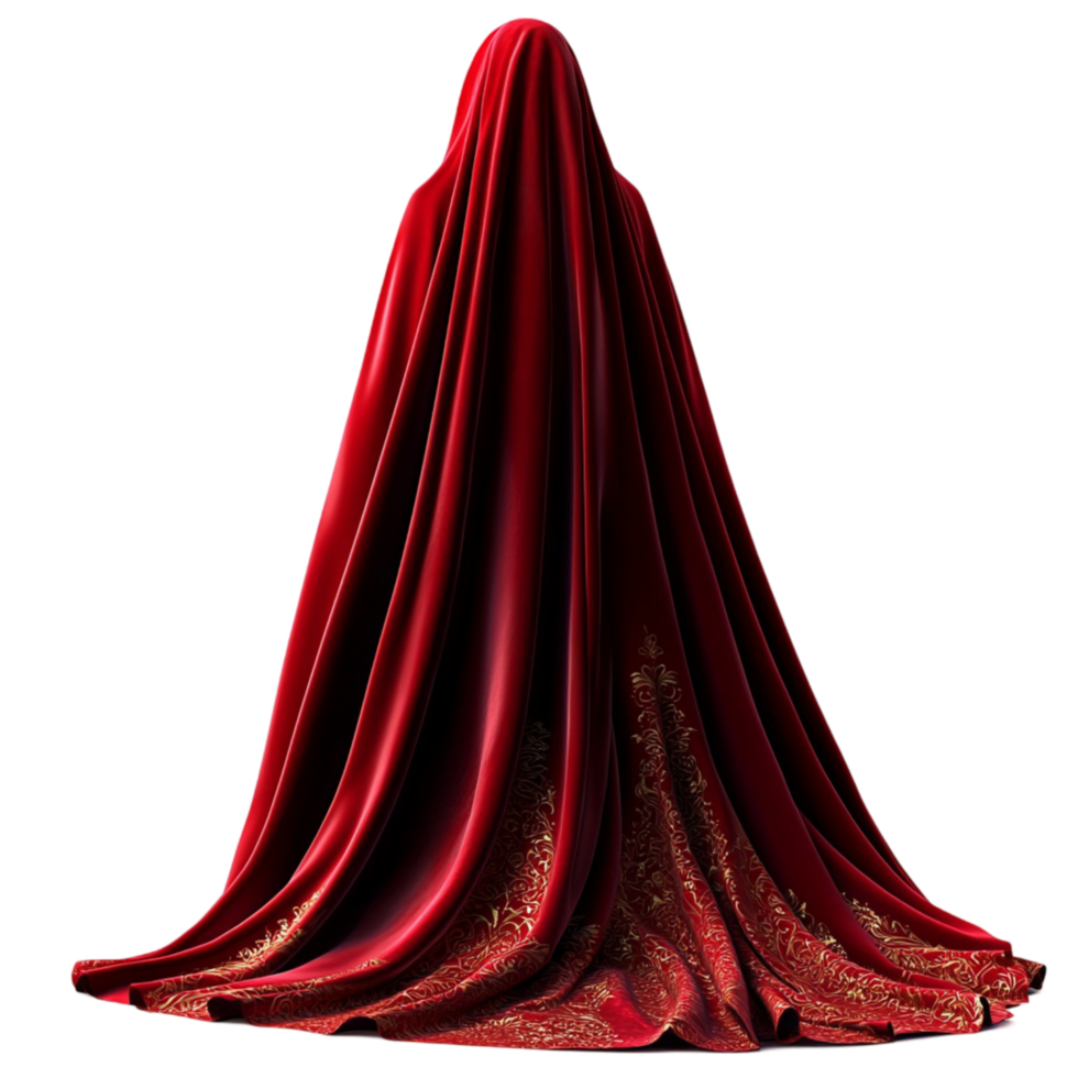 Red Cloak Draped Fabric Mysterious Allure Elegant Masquerade Accessory Regal Charm Essential png
