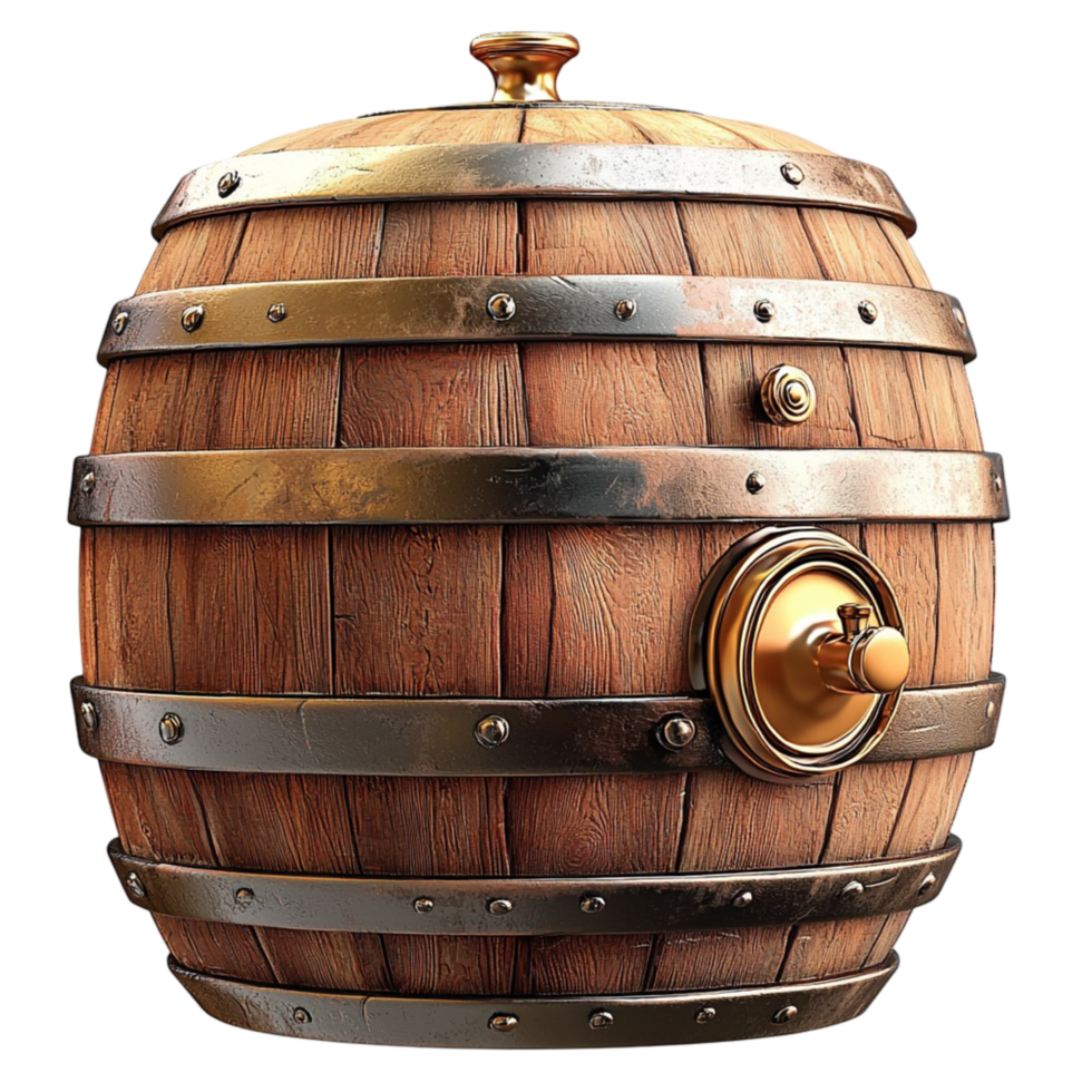 Wooden Barrel Metal Bands Rustic Design Vintage Storage Farmhouse Decor Essential Element png