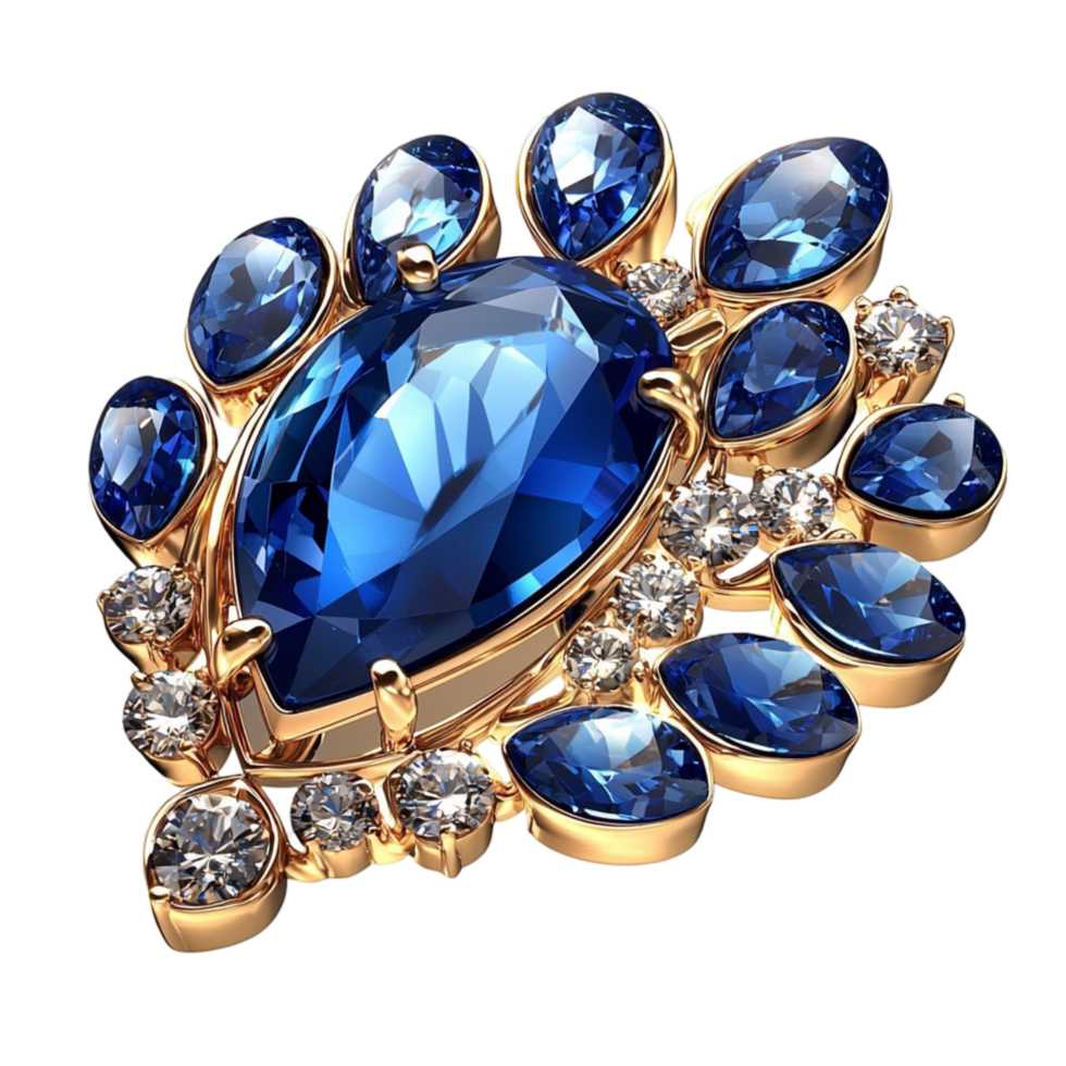Blue Sapphire Brooch Sparkling Gems Elegant Design Luxurious Accessory Vintage Fashion Statement png