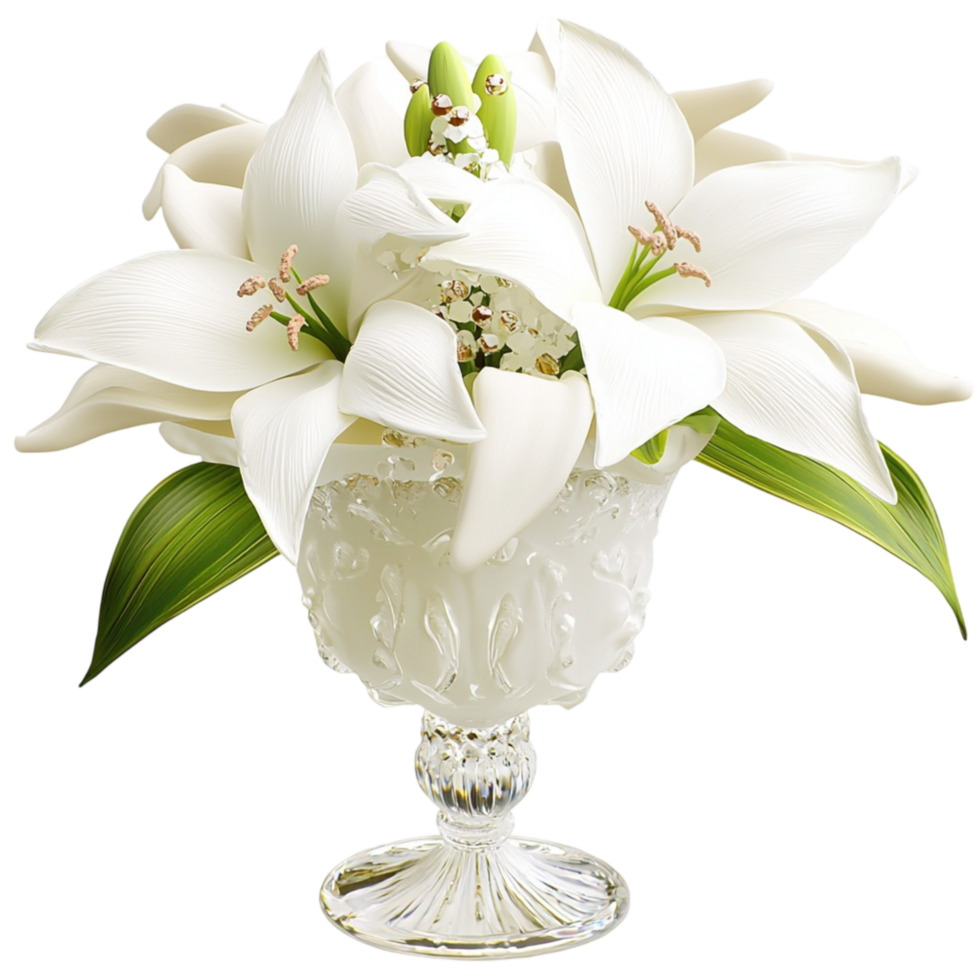White Lilies Glass Vase Vibrant Petals Elegant Design Luxurious Decor Whimsical Charm png