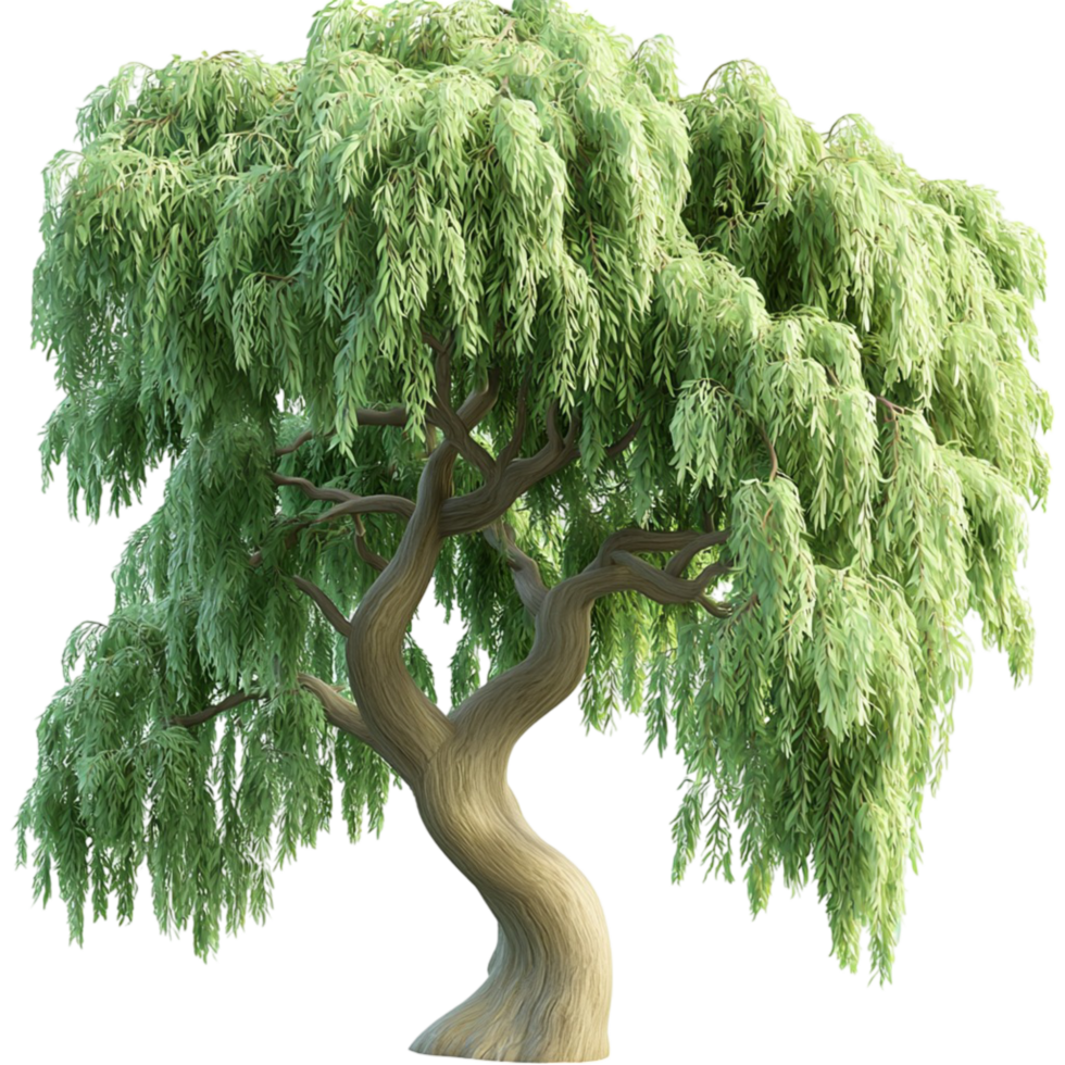 Green Willow Tree Lush Foliage Natural Texture Whimsical Design Botanical Decor Element png