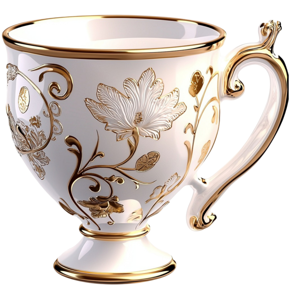 Ornate Porcelain Teacup Showcasing Floral Patterns Delicate Design Classic Elegance Charm png