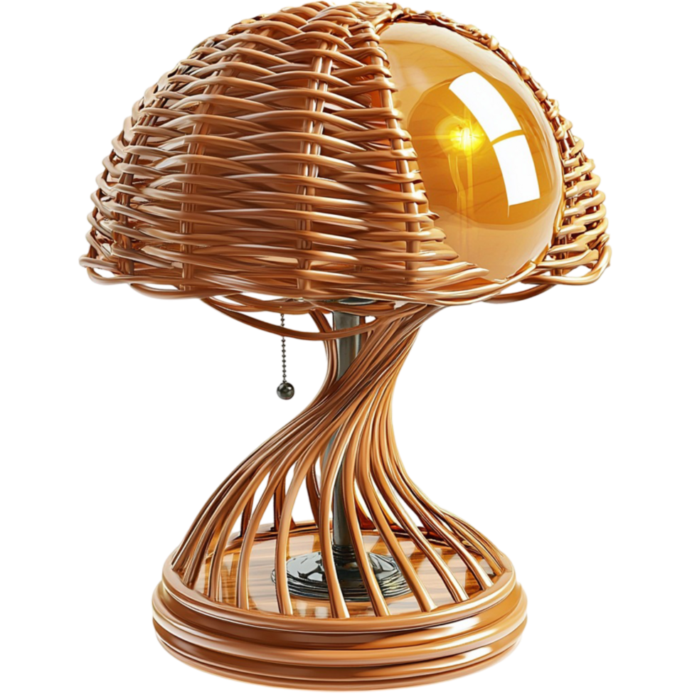 Woven Lampshade Emitting Warm Glow Showcasing Intricate Design Rustic Decorative Accent png